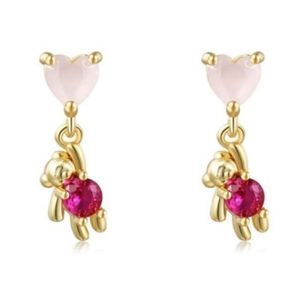 Peach Heart And Bear Mini Studs